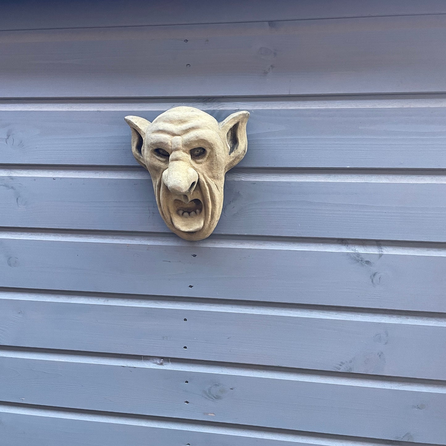 Aged Memento Mori / Medieval Style Sculpture / Gothic Church Big Ear Gargoyle Wall Art Plaque