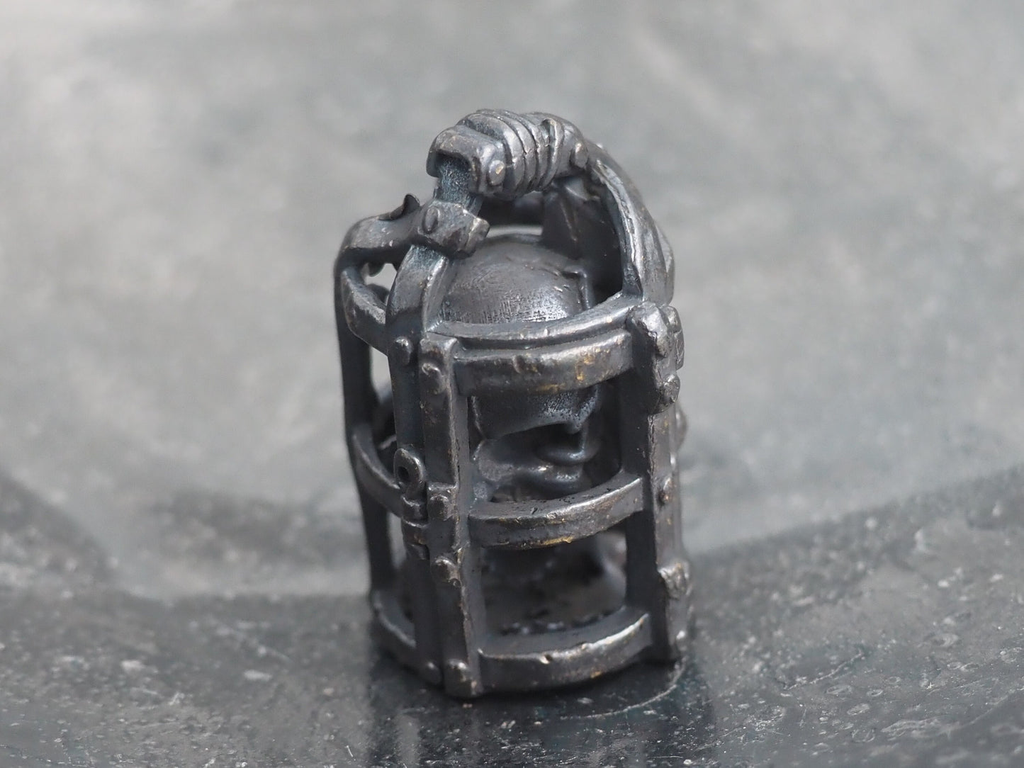 Memento Mori Design, Caged Open Mouthed Skull Pendant For Necklace Or Backpack Key Chain Fob - Hand Forged Gothic Gift For Him Or Her