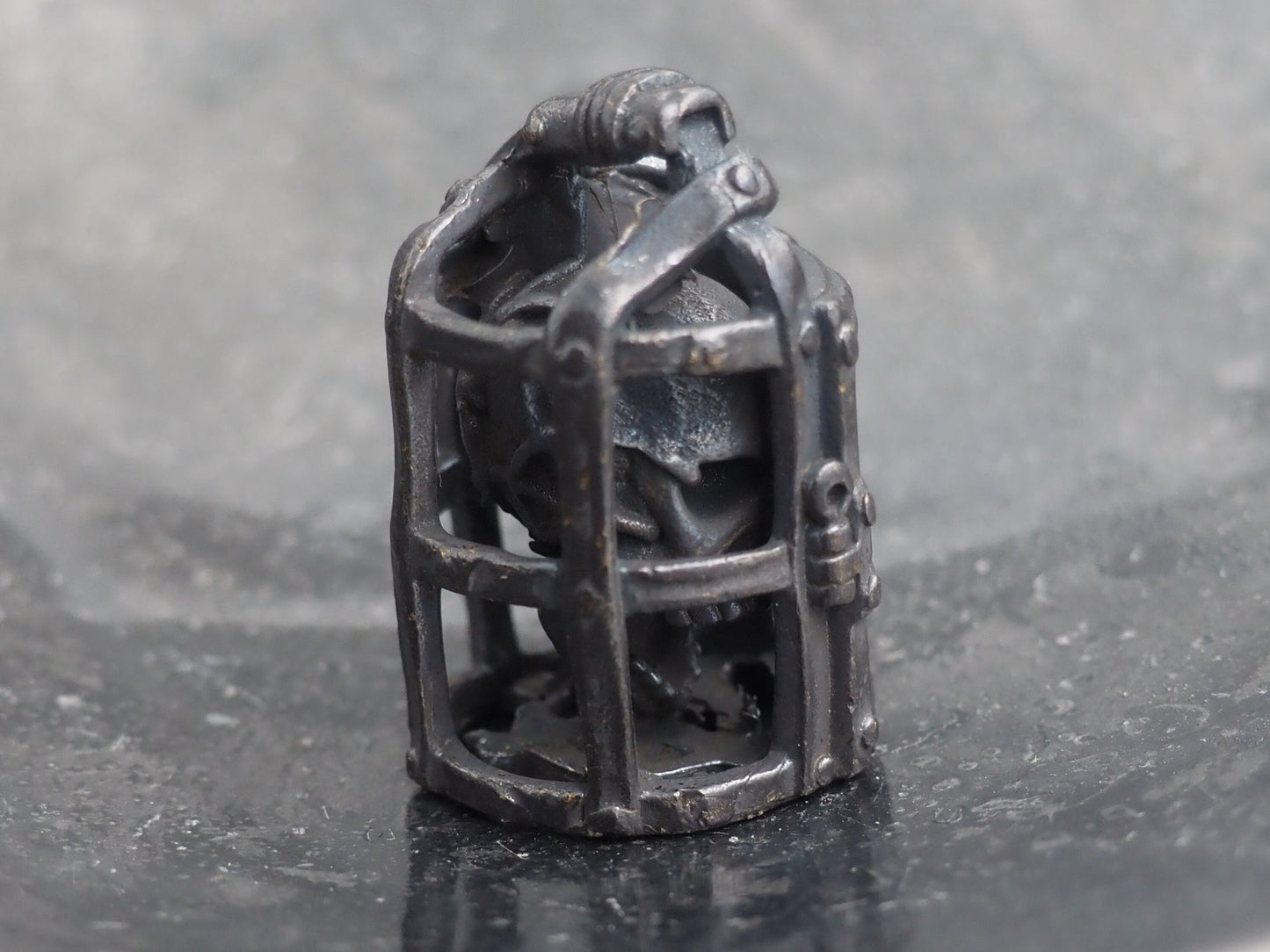Memento Mori Design, Caged Open Mouthed Skull Pendant For Necklace Or Backpack Key Chain Fob - Hand Forged Gothic Gift For Him Or Her