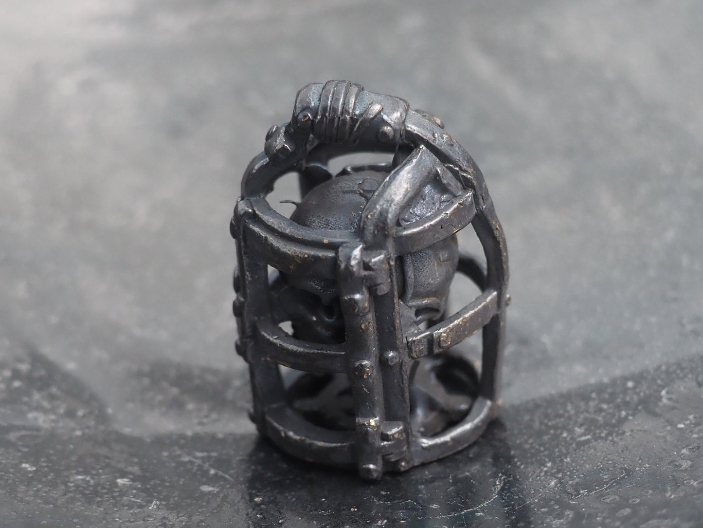 Memento Mori Design, Caged Open Mouthed Skull Pendant For Necklace Or Backpack Key Chain Fob - Hand Forged Gothic Gift For Him Or Her