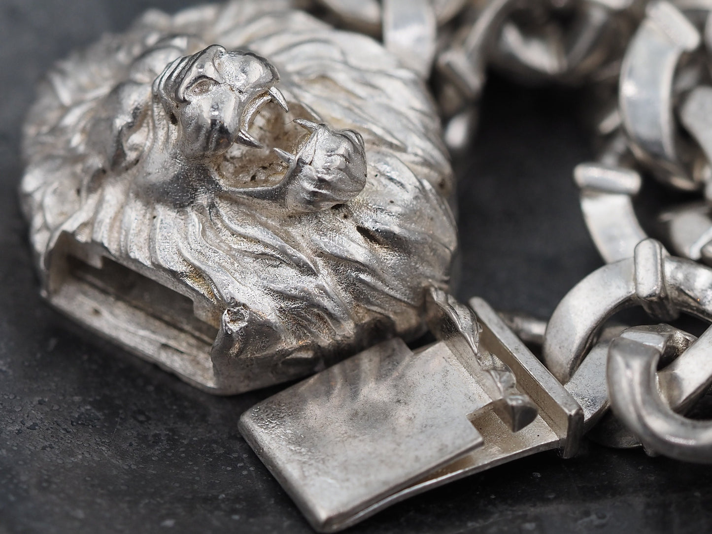 Original Templar / Freemason / Masonic Lion Design, Regency / Empire / Gothic Curb Bracelet - A Forged Gift For Him Or Her - Silver Covered