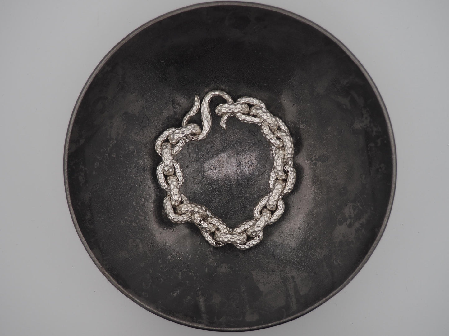 Original Memento Mori Design, Pitted Chain Silver Hook Bracelet - A Heavy Hand Forged, Gothic Gift For Him Or Her - Silver Covered