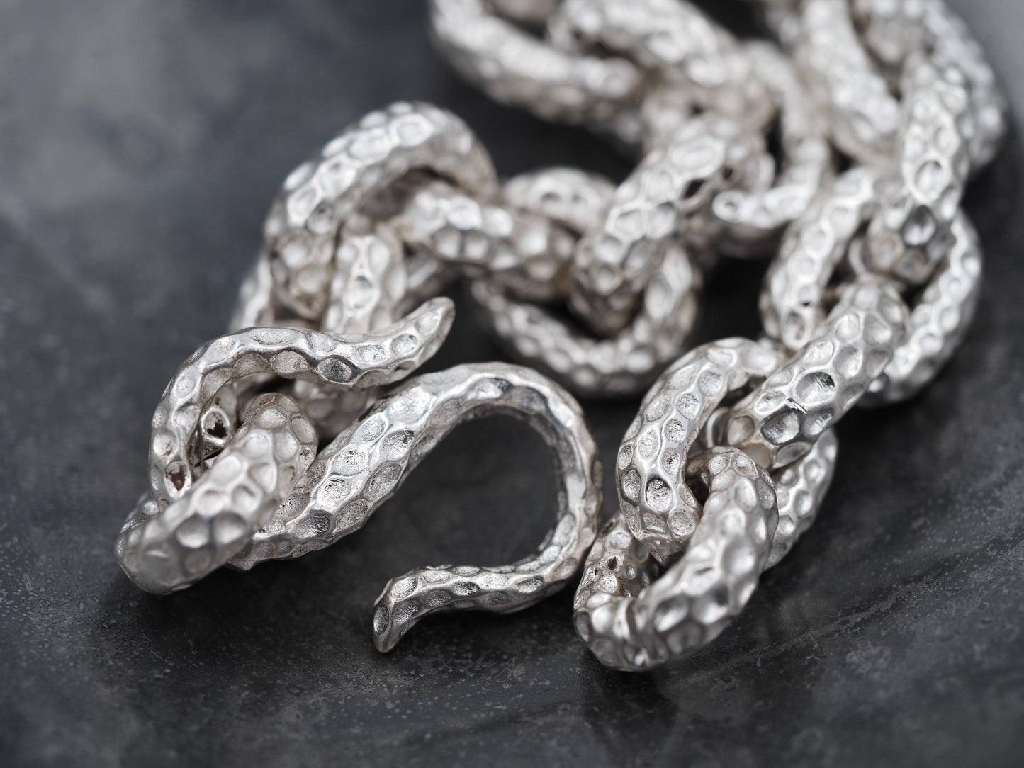 Original Memento Mori Design, Pitted Chain Silver Hook Bracelet - A Heavy Hand Forged, Gothic Gift For Him Or Her - Silver Covered
