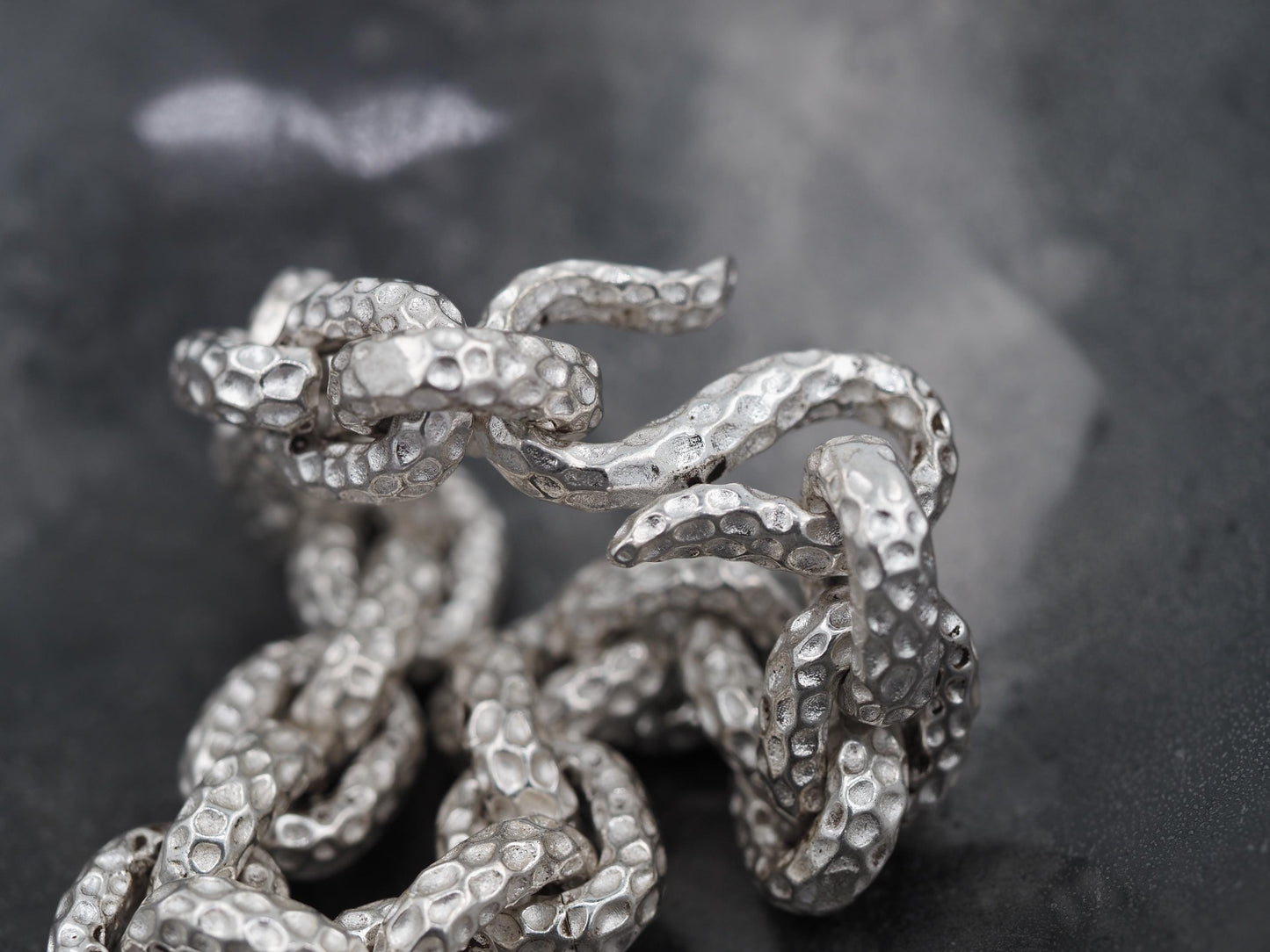 Original Memento Mori Design, Pitted Chain Silver Hook Bracelet - A Heavy Hand Forged, Gothic Gift For Him Or Her - Silver Covered