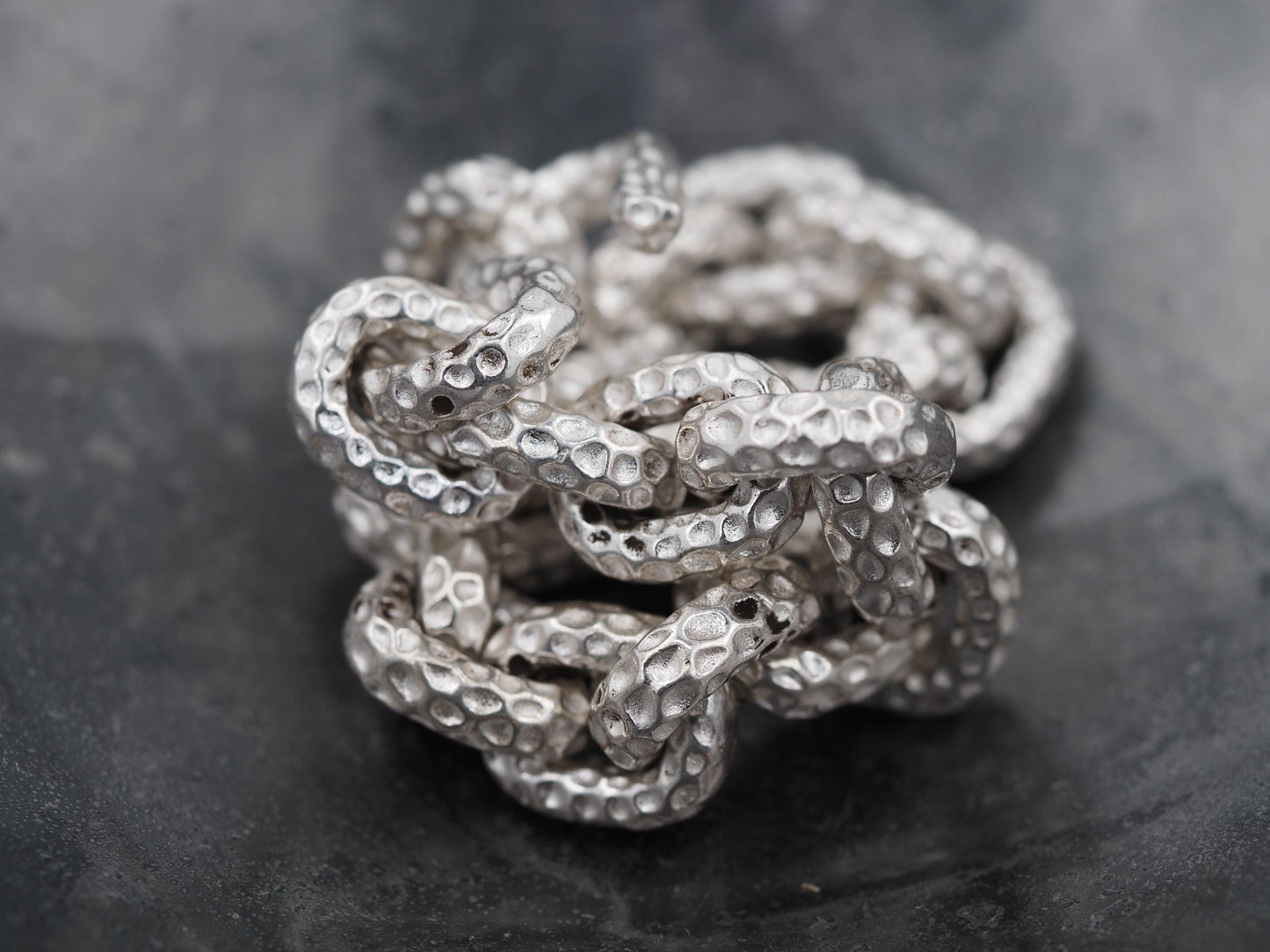 Original Memento Mori Design, Pitted Chain Silver Hook Bracelet - A Heavy Hand Forged, Gothic Gift For Him Or Her - Silver Covered