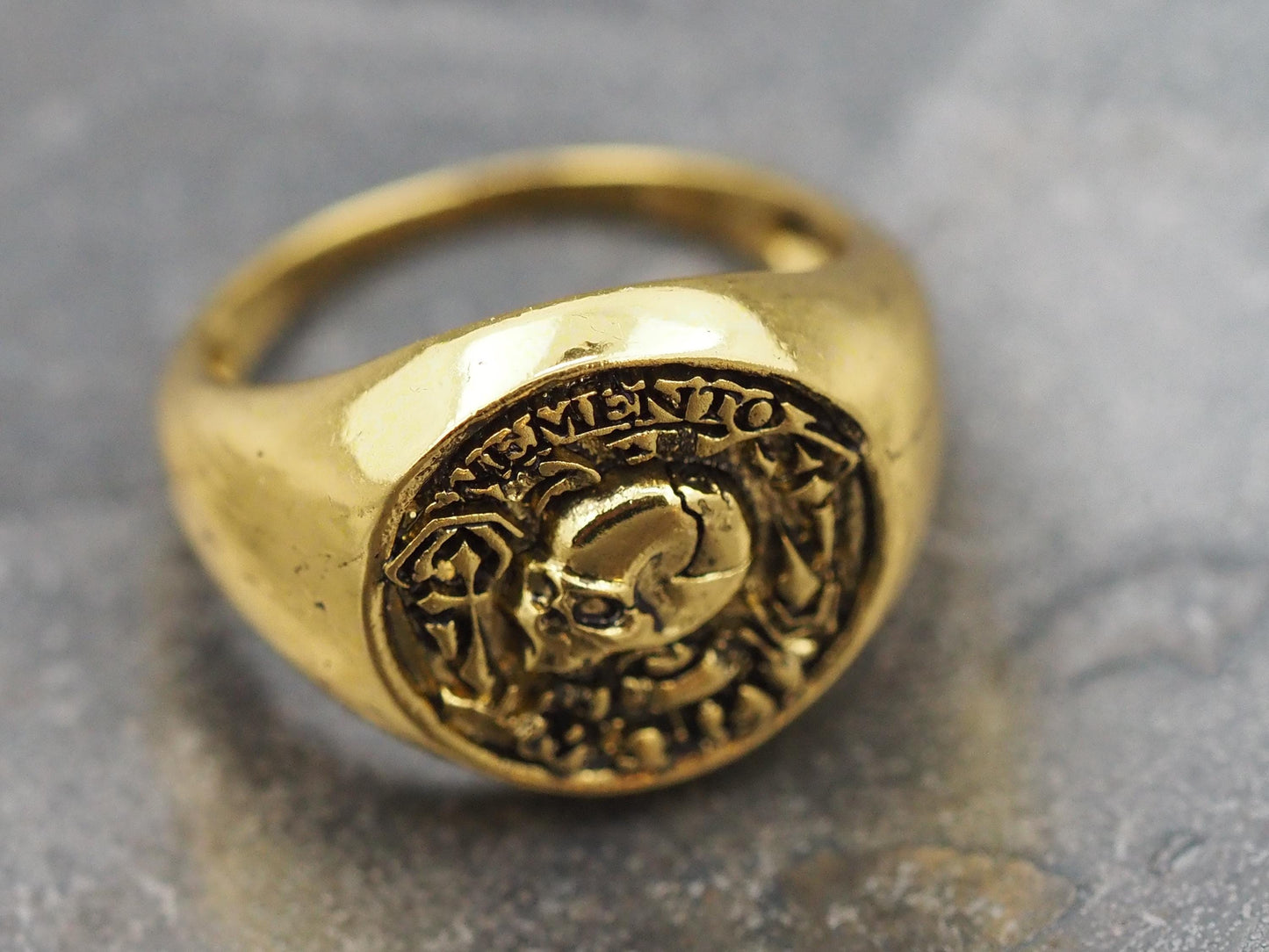 Memento Mori Signet Ring - Gold Covered