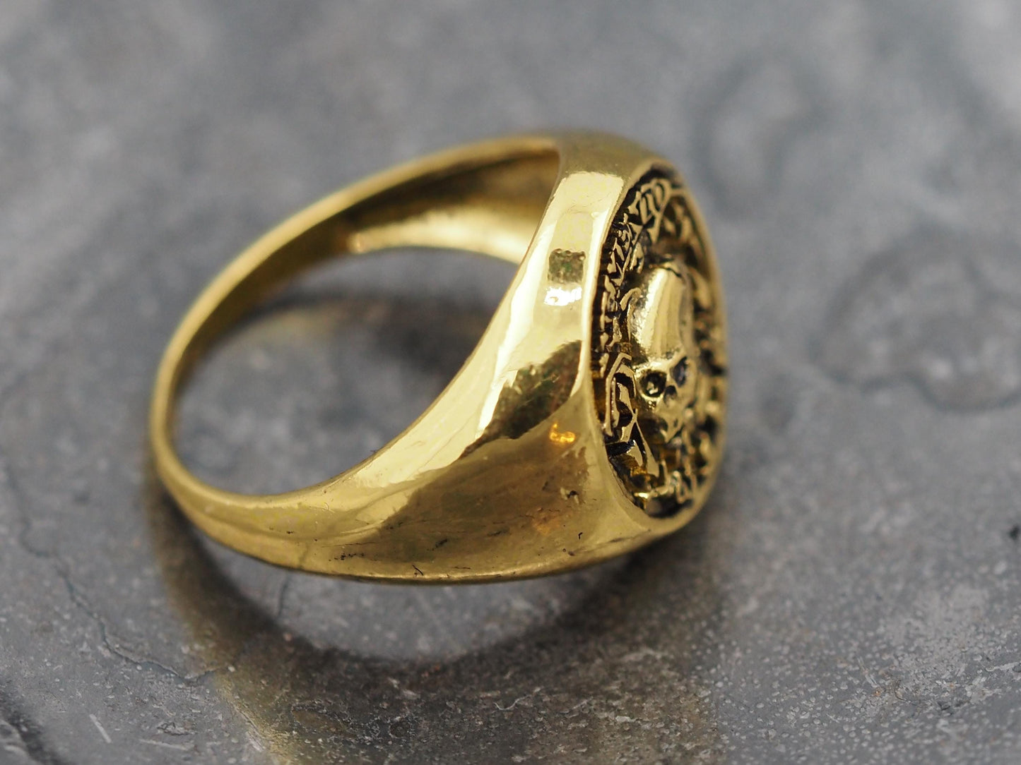Memento Mori Signet Ring - Gold Covered