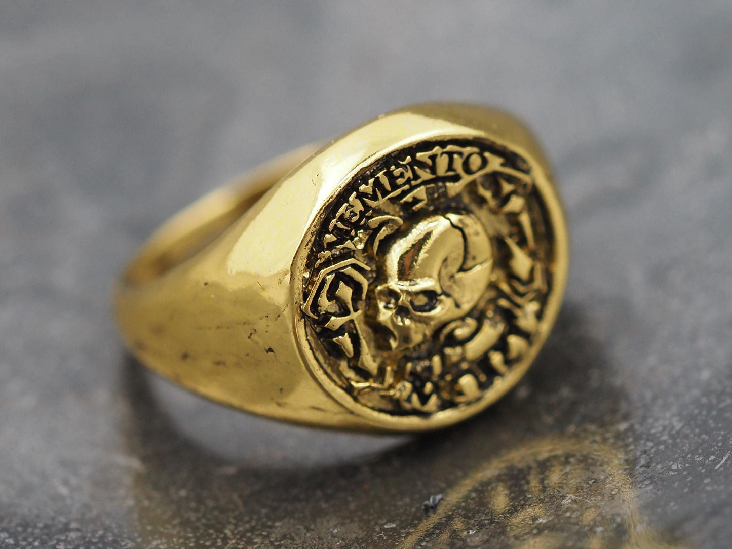 Memento Mori Signet Ring - Gold Covered