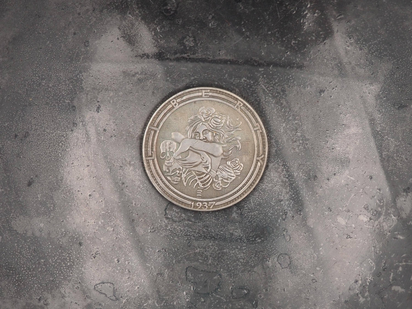 Hand Struck One Dollar Topless Skeleton - Peace Dollar - Erotic Artistic Lady Profile .999 Silver Plated Peace Dollar Coin/Token/Medal