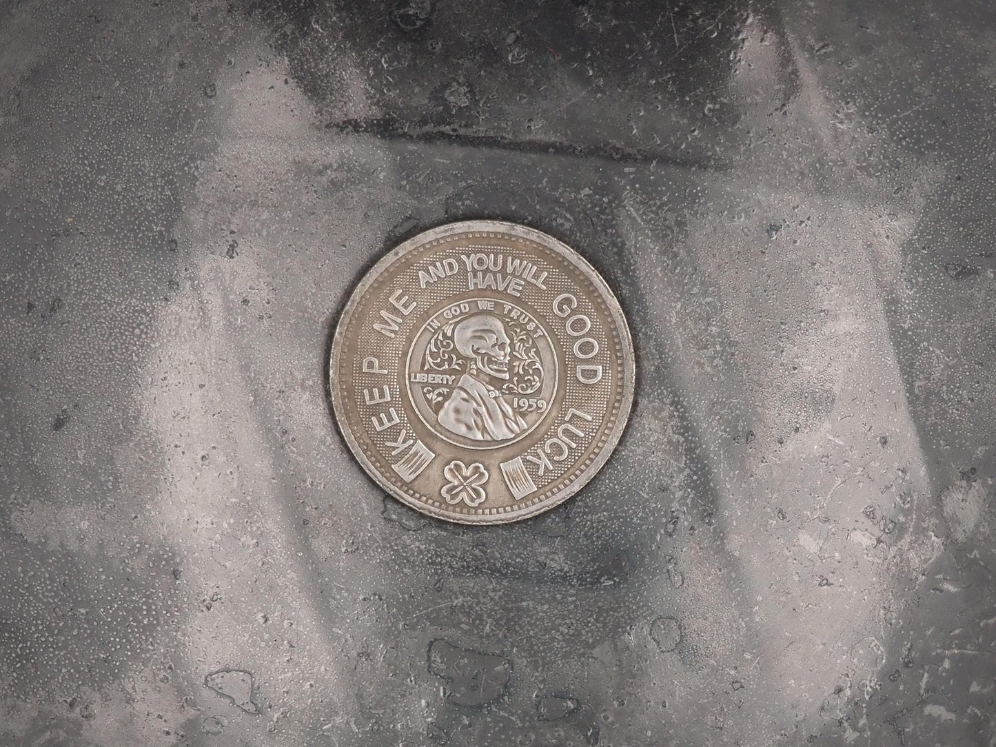 Hand Struck Flip Good Luck Coin - Angel Of Death - MementoMori/Skeleton/Skull .999 Silver Plated Replica Token/Medal