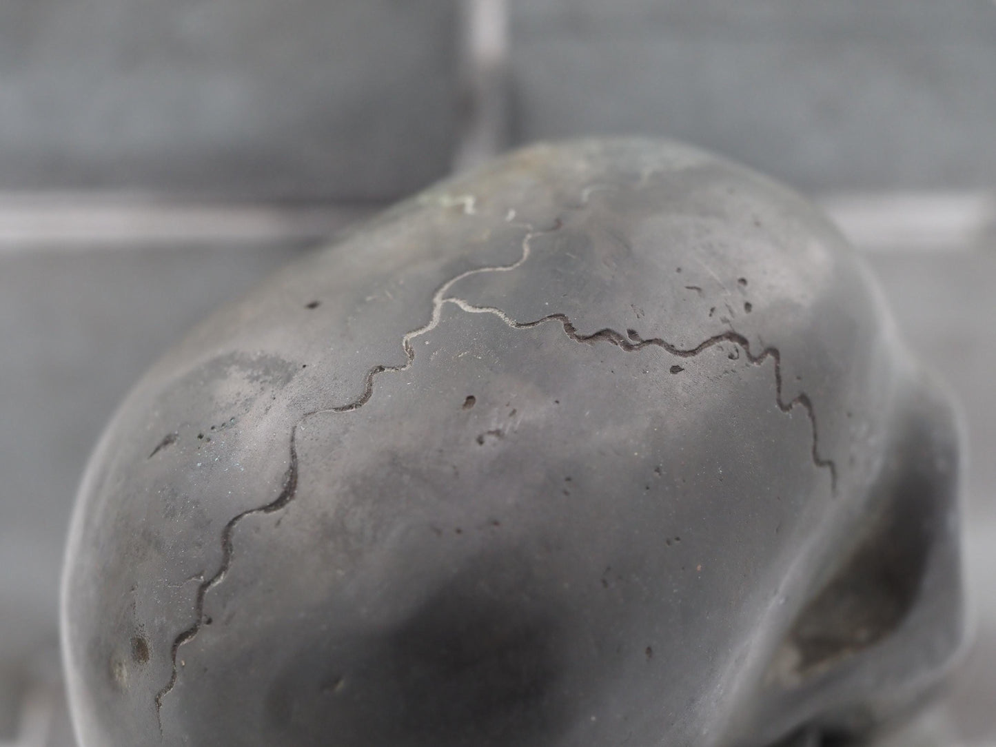 Aged Anatomical Matte Black Macabre Gothic Oddity: A Memento Mori Vanitas Skull Solid Metal Cast Sculpture / Postmortem Death Mask Art Curio