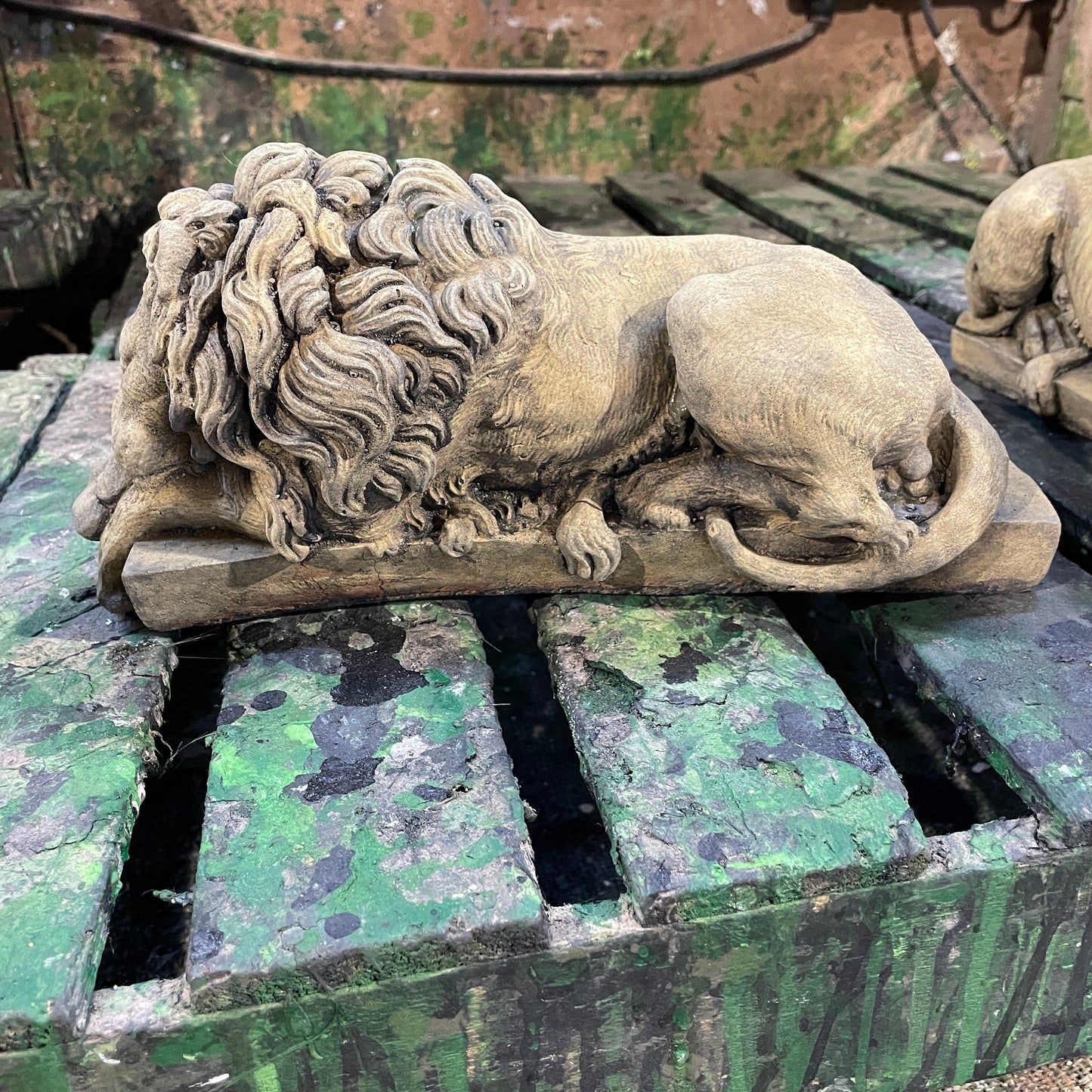 Aged Decorative Italianesque/Romanesque Vanitas Sculpture - Architectural Salvage/Country House Chatsworth Pair of Royal Lions