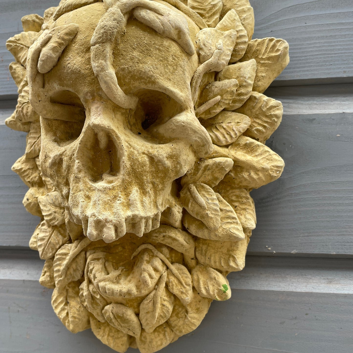 Plain Macabre Gothic Oddity: A Memento Mori Occult Spirit / Green Man Skull Sculpture / Vanitas Death Mask Art Curio