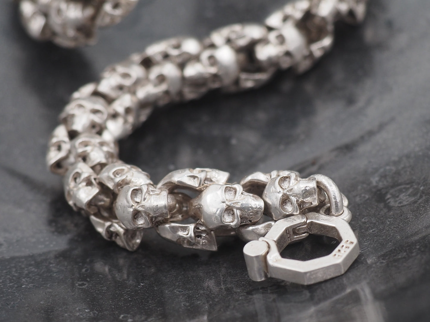 Original Memento Mori Design, Vanitas Skull Silver Bracelet - A Heavy Duty Masonic Hand Forged, Gothic Gift For Him Or Her - Silver Covered