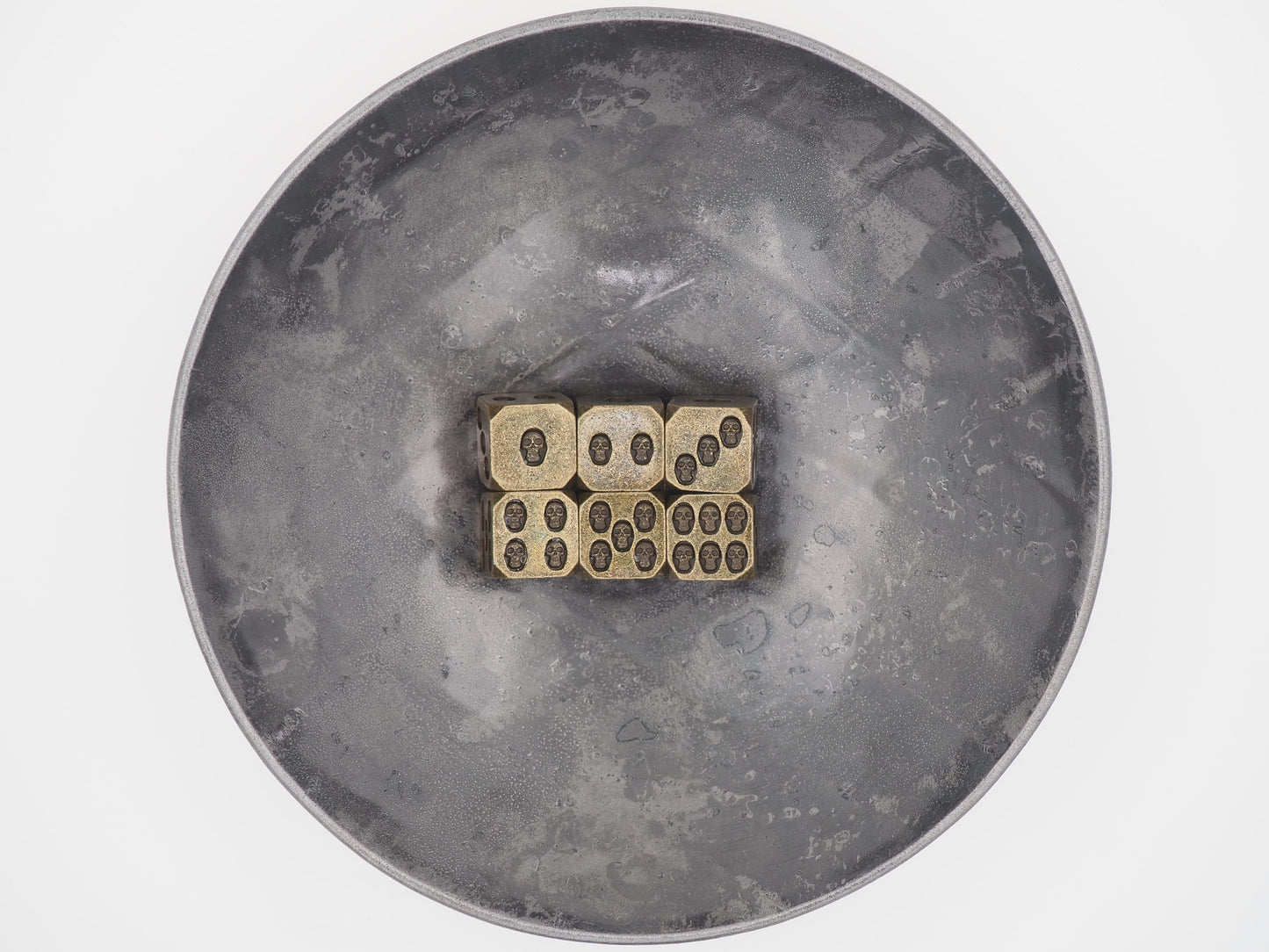 Metal Skull Inset 6pcs D6 Dark Occult Antique Brass Dice Set-D&D Dungeons And Dragons/MTG/RPG/TableTopGames-Memento Mori/Vanitas/Gothic