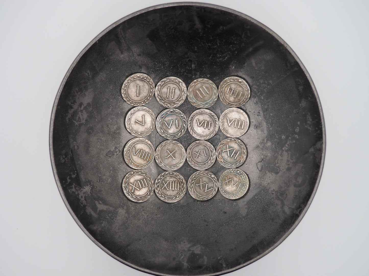 Set Of 16 - Silver-Plated Replica Spintria Roman Era Brothel Entry Coin - Collectable, Gaming Tokens - Great For Jewelry Making As Pendents