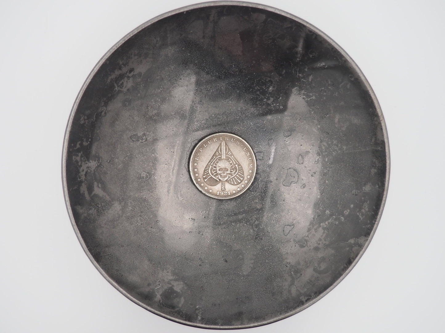Hand Struck Skull Ace Of Spades - Lucky Poker Chip - U.S.A. Morgan Dollar .999 Plated Replica Coin/Token For A Cabinet Of Curiosities