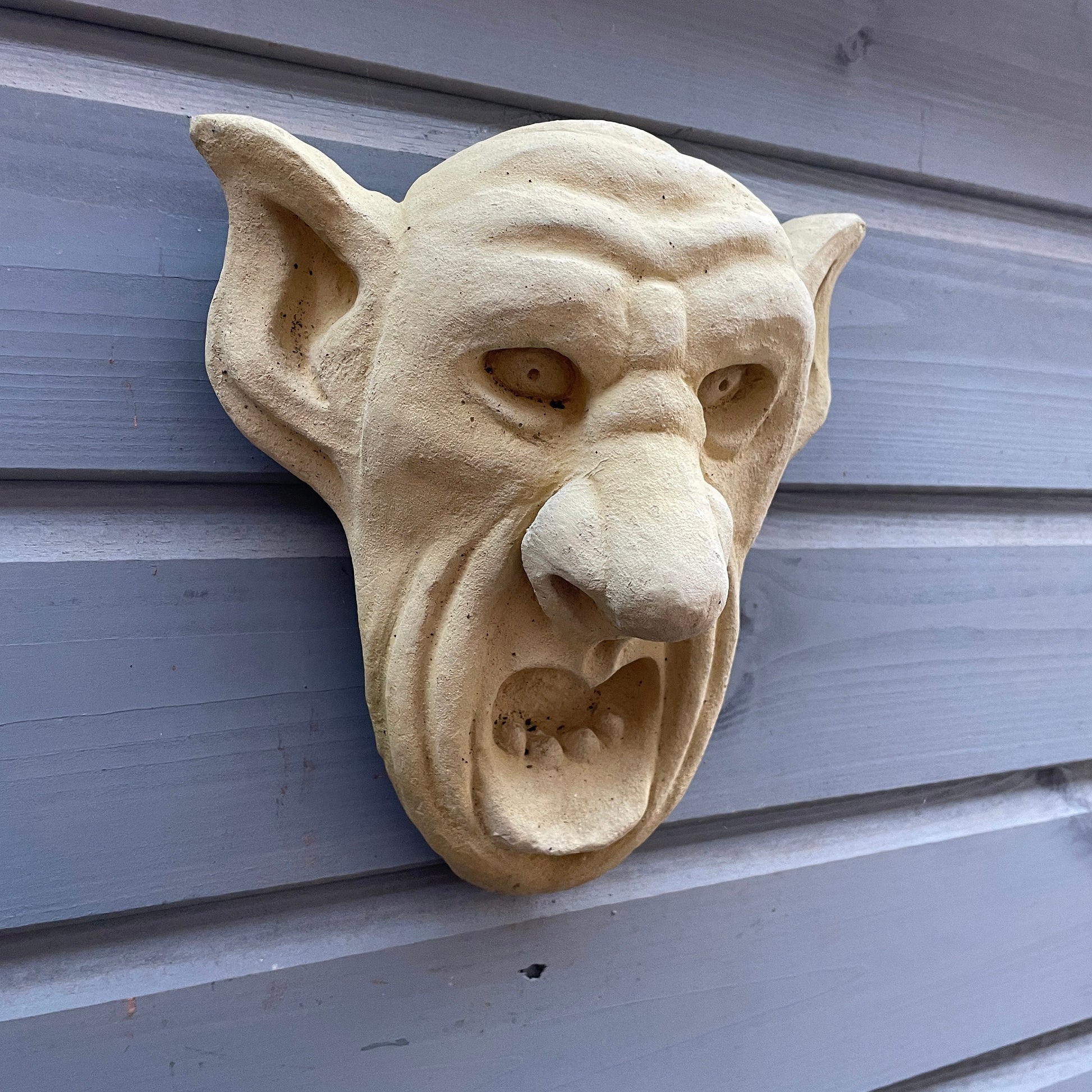 Plain Memento Mori / Medieval Style Sculpture / Gothic Church Big Ear Gargoyle Wall Art Plaque