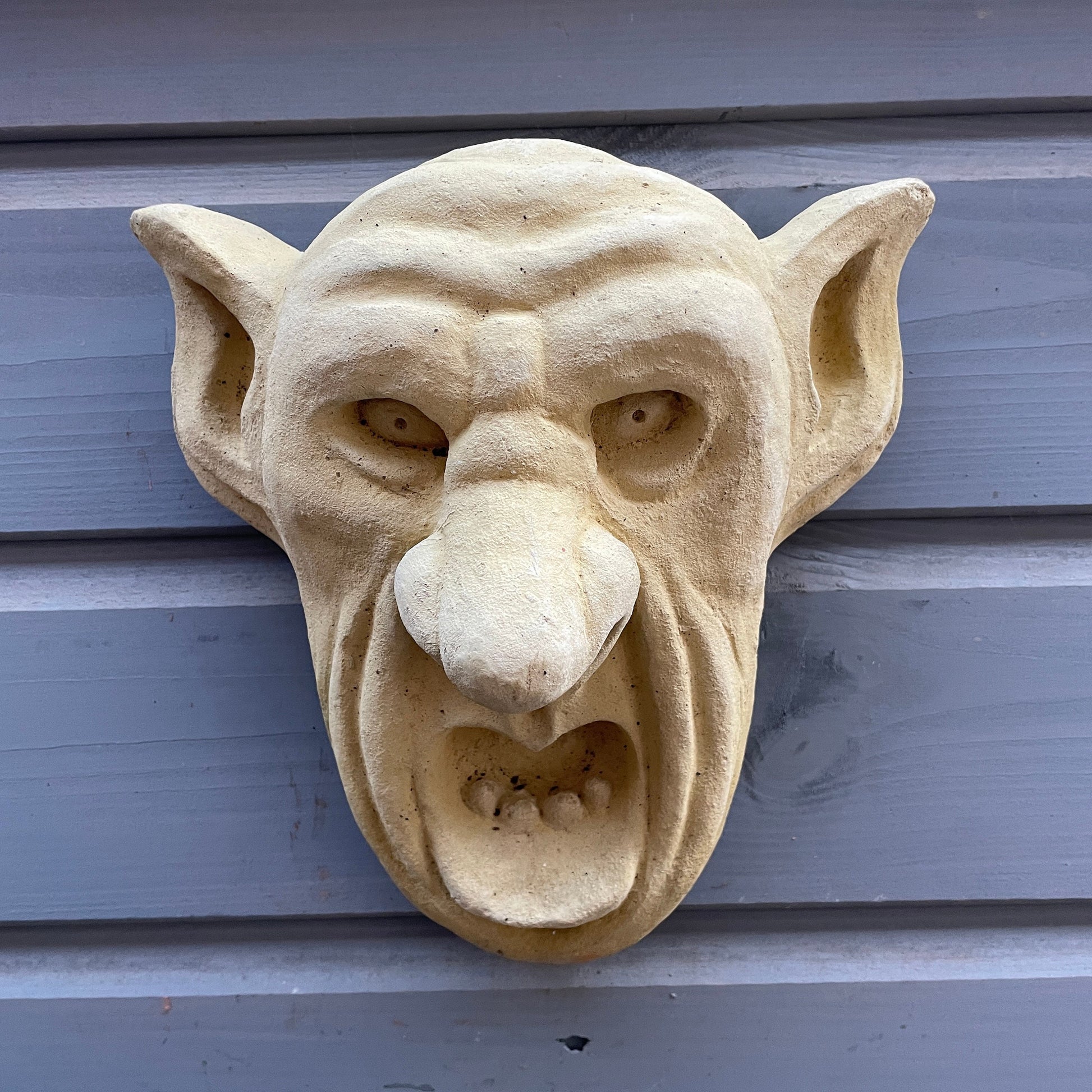 Plain Memento Mori / Medieval Style Sculpture / Gothic Church Big Ear Gargoyle Wall Art Plaque