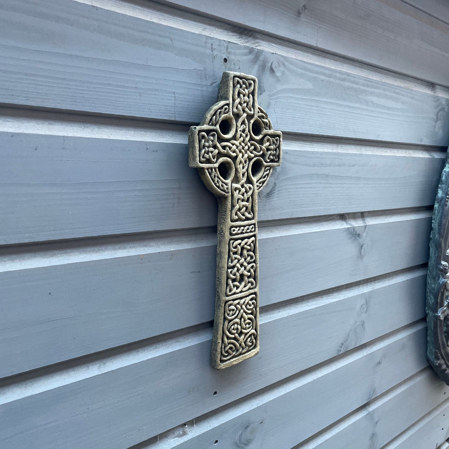 Aged Memento Mori / Medieval Style Sculpture / Gothic Celtic Cross Wall Art Plaque