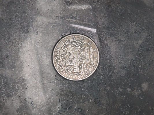 Hand Struck One Dollar Carved/Lady Liberty Skull/Vanitas/MementoMori/Death/President .999 Silver Plated Peace Dollar Coin/Token/Medal