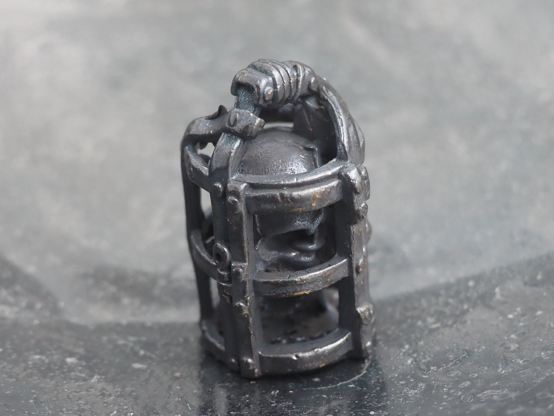 Memento Mori Design, Caged Open Mouthed Skull Pendant For Necklace Or Backpack Key Chain Fob - Hand Forged Gothic Gift For Him Or Her