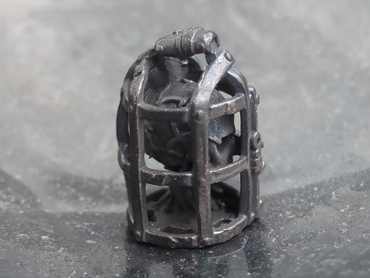 Memento Mori Design, Caged Open Mouthed Skull Pendant For Necklace Or Backpack Key Chain Fob - Hand Forged Gothic Gift For Him Or Her