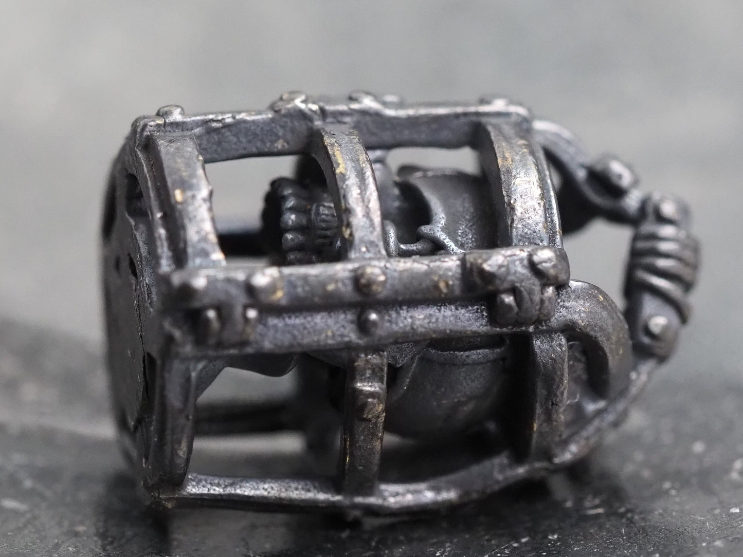 Memento Mori Design, Caged Open Mouthed Skull Pendant For Necklace Or Backpack Key Chain Fob - Hand Forged Gothic Gift For Him Or Her