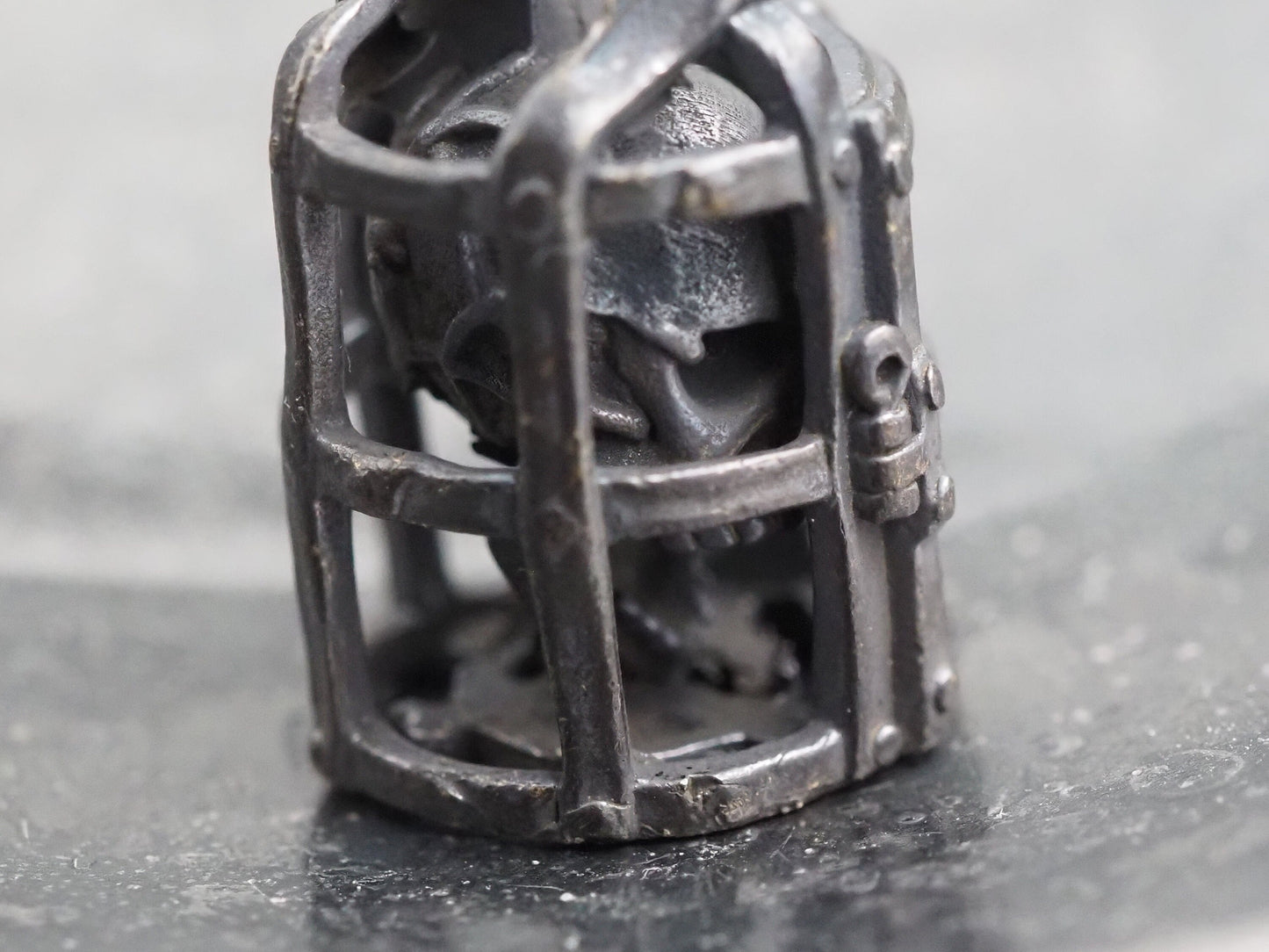 Memento Mori Design, Caged Open Mouthed Skull Pendant For Necklace Or Backpack Key Chain Fob - Hand Forged Gothic Gift For Him Or Her