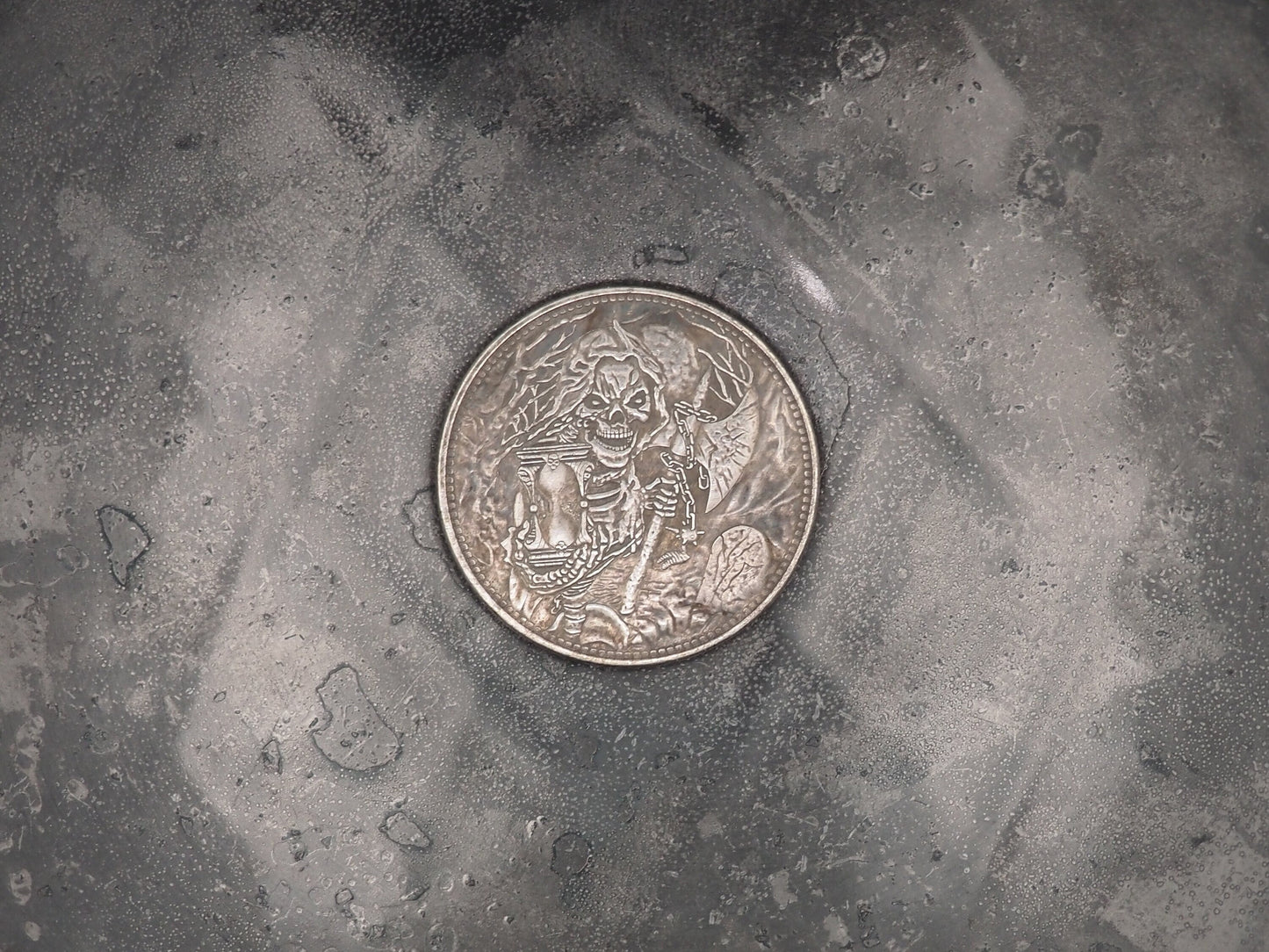 Hand Struck Morgan Silver Dollar Hour Glass Grim Reaper/Skull/Vanitas/MementoMori/Death .999 Silver Plated Replica Coin/Token/Medal