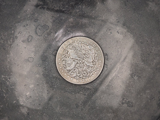 Hand Struck Morgan Silver Dollar High-Detailed-Carved/Skull/MementoMori/Death/Freemasonry/Masonic .999 Silver Plated Replica Coin/Token