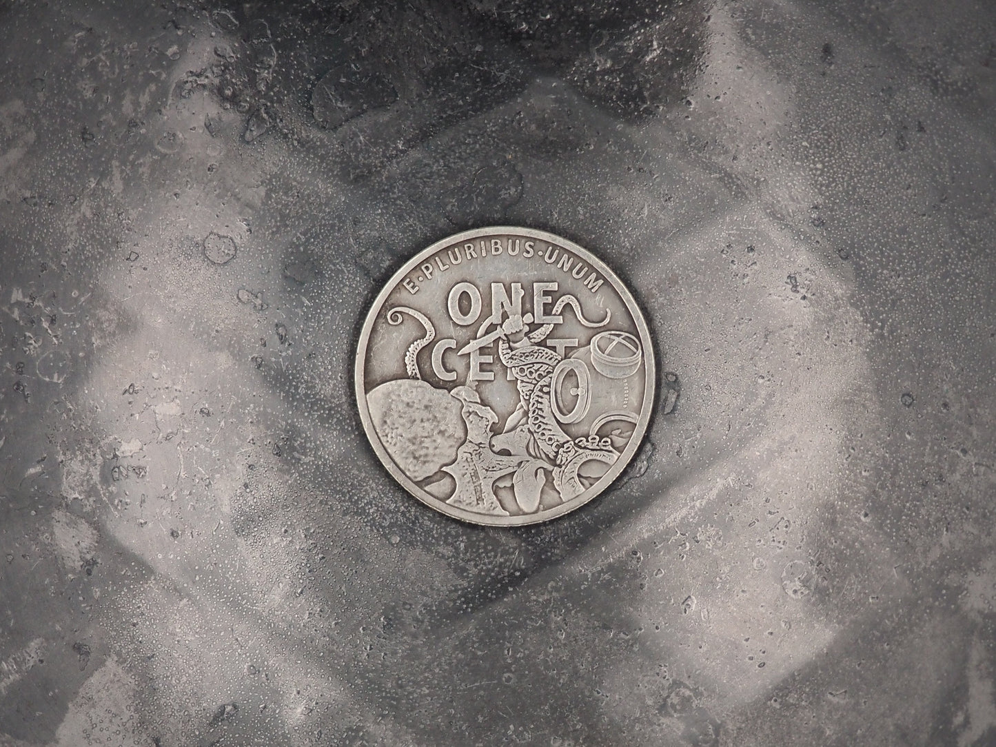 Hand Struck Large Unique One Cent - Kraken/Skull/Vanitas/MementoMori/Underwater Silver Plated .999 Replica Coin/Token/Medal