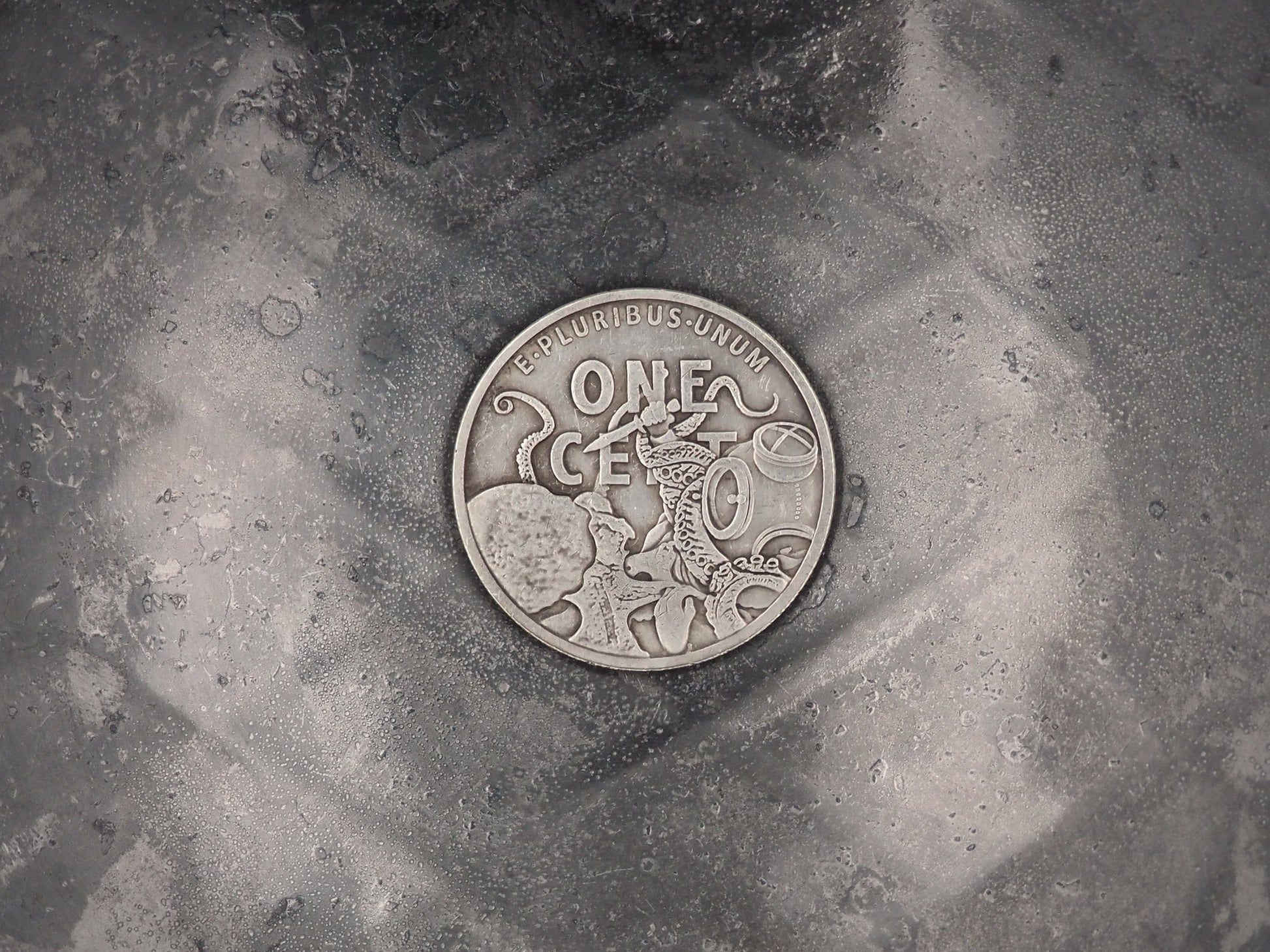 Hand Struck Large Unique One Cent - Kraken/Skull/Vanitas/MementoMori/Underwater Silver Plated .999 Replica Coin/Token/Medal
