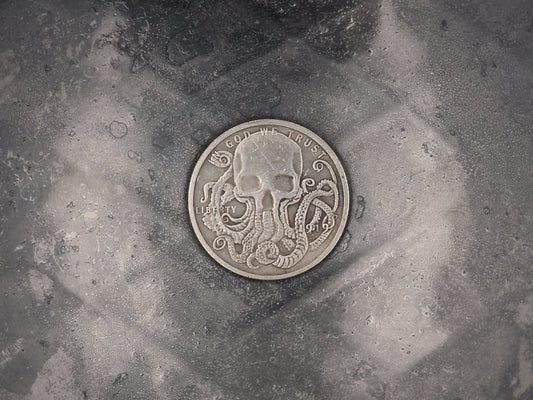 Hand Struck Large Unique One Cent - Kraken/Skull/Vanitas/MementoMori/Underwater Silver Plated .999 Replica Coin/Token/Medal