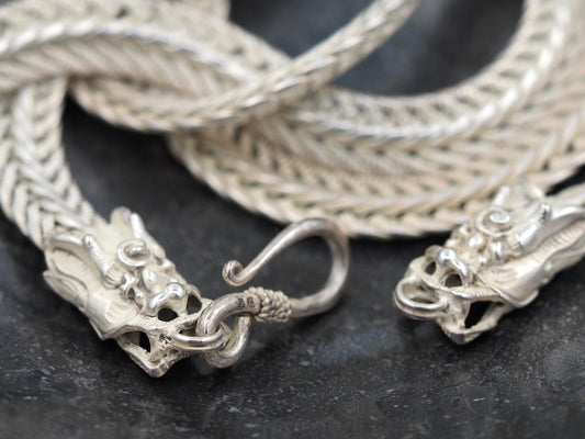 Original Dragon Serpent Design, Monster Silver Necklace - A Fine Moving Hand Forged, Ancient Gift For Him Or Her - Silver Covered