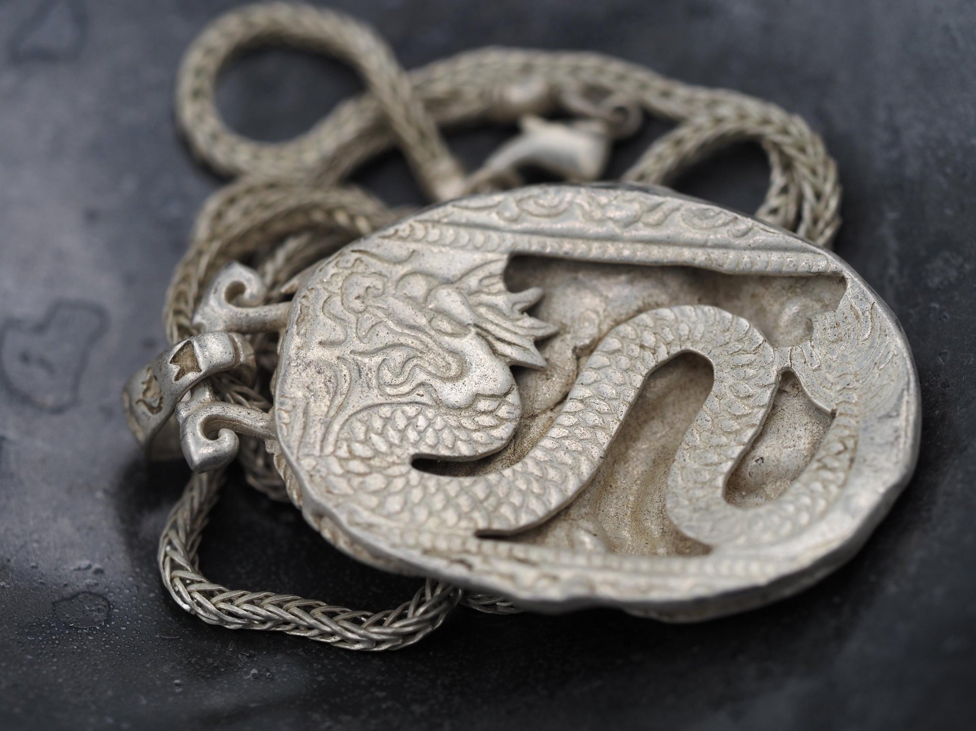 Original Dragon Design, Monster Silver Necklace - A Fine Hand Forged, Mythic/Fantasy D&D Gift For Him Or Her - Silver Covered