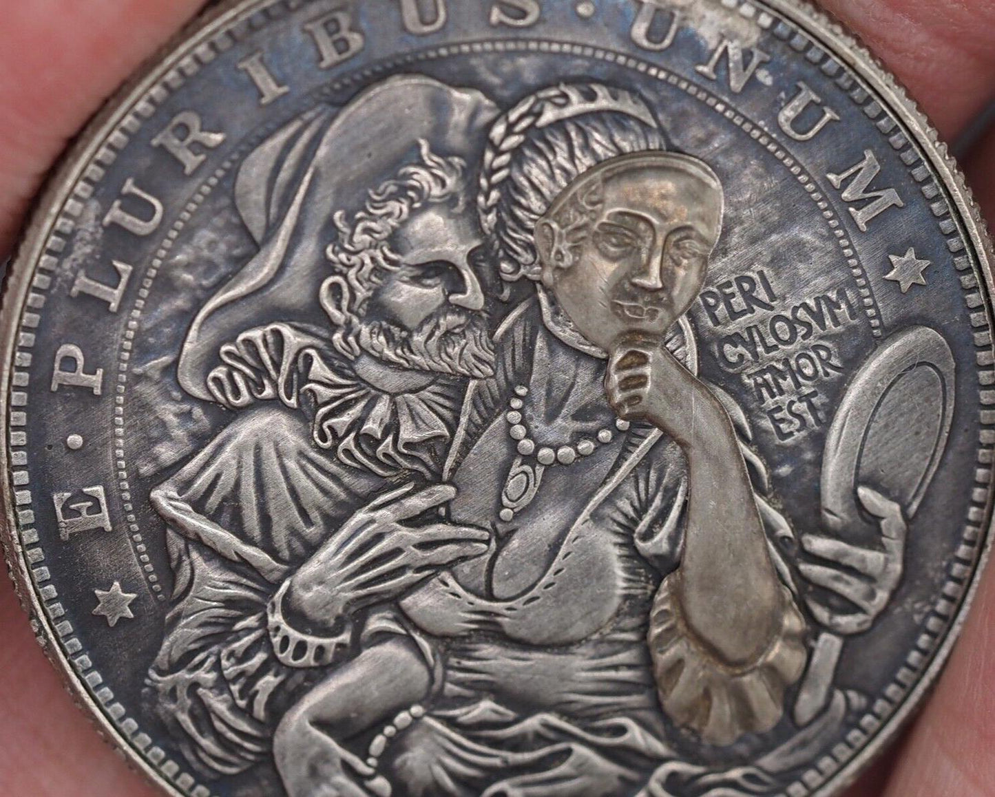 Unique Mechanical Morgan Dollar Memento Mori Vanitas/Of Masked Skull Lady .999 Silver Plated Replica Coin With Mechanism Movement