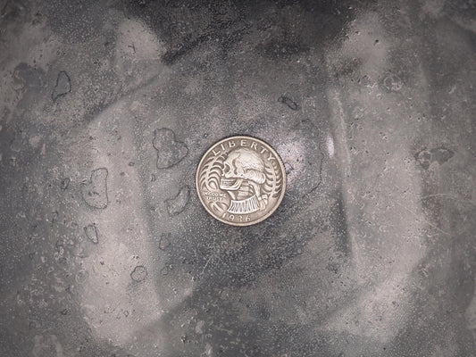 Hand Struck Quarter 25 Cents: Hobo Washington Skull - Memento Mori/Vanitas/Death/President .999 Silver Plated Hobo Coin