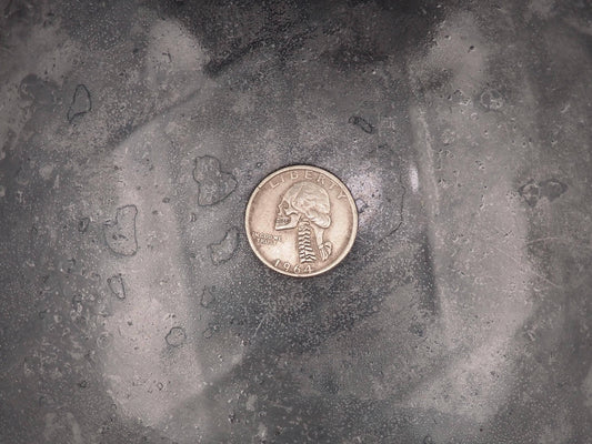 Hand Struck Quarter 25 Cents: Hobo Skull - Memento Mori/Vanitas/Death/President .999 Silver Plated Hobo Coin