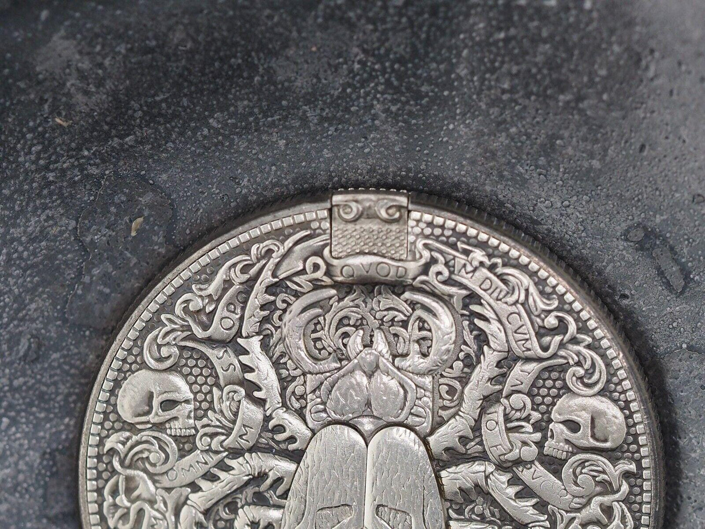 Unique Mechanical Morgan Dollar Memento Mori Vanitas/Death Head/Skull Scarab Beatle .999 Silver Plated Replica Coin With Mechanism Movement