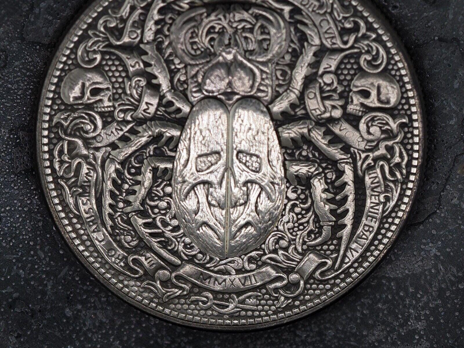 Unique Mechanical Morgan Dollar Memento Mori Vanitas/Death Head/Skull Scarab Beatle .999 Silver Plated Replica Coin With Mechanism Movement