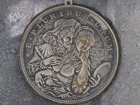 Unique Mechanical Morgan Dollar Memento Mori Vanitas/Of Masked Skull Lady .999 Silver Plated Replica Coin With Mechanism Movement