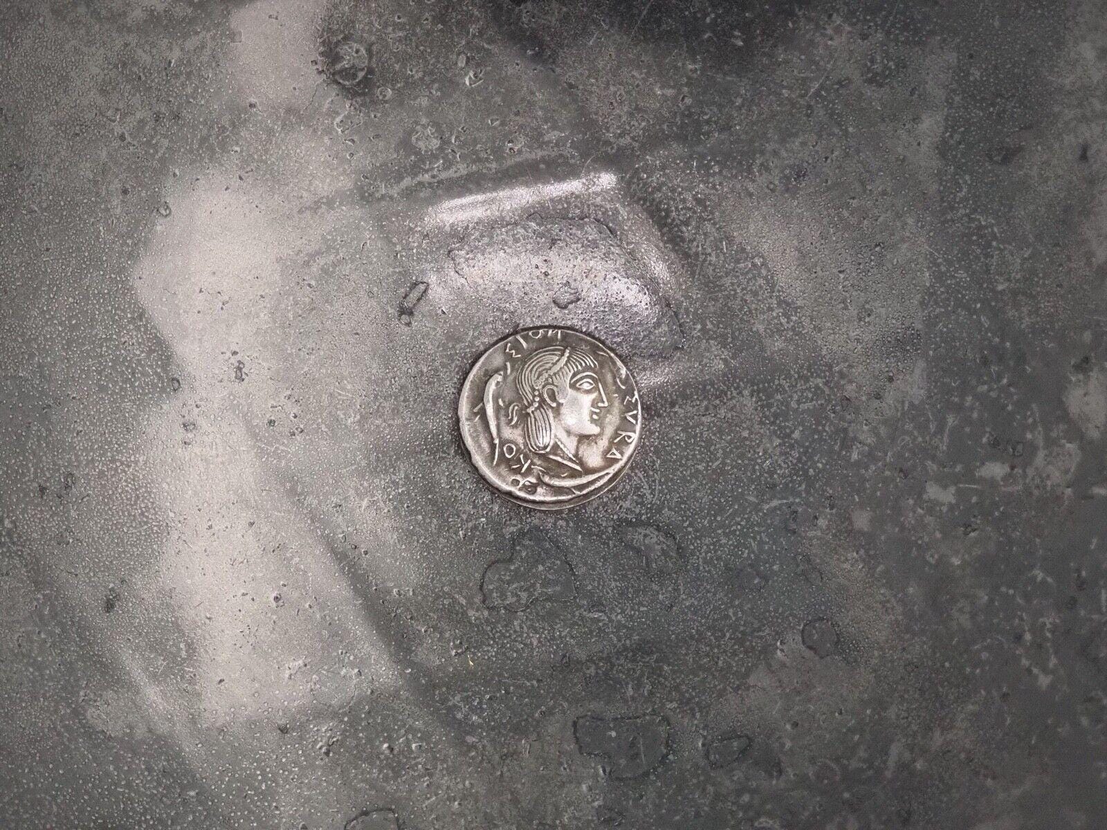 Replica of Ancient Greek Coin in Silver Plating - Great Collectable Or For RPG Gaming Counter - Grand Tour Type (O)