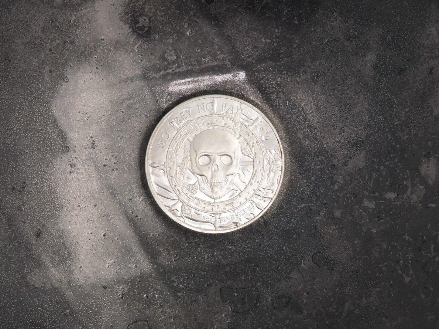 Hand Struck Memento Mori 7 Sea's Pirate Heavy Coin - Skull/Kraken/Ship/Vanitas/Death/Medal .999 Silver Plated Unique Collectors Coin