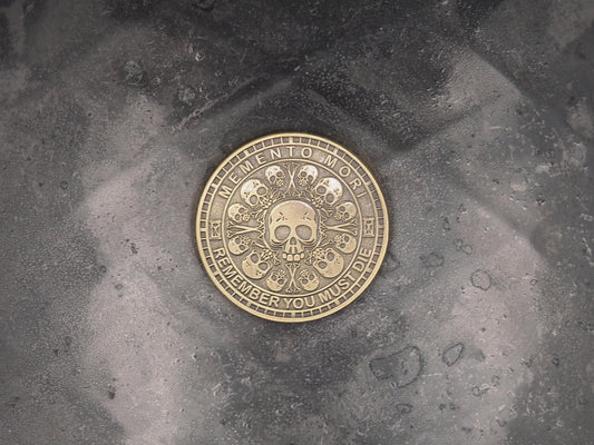 High Relief Memento Mori Skulls & Crossbones Remembrance Coin - Death/Gothic/Dark/Vanitas Plated Token/Medal