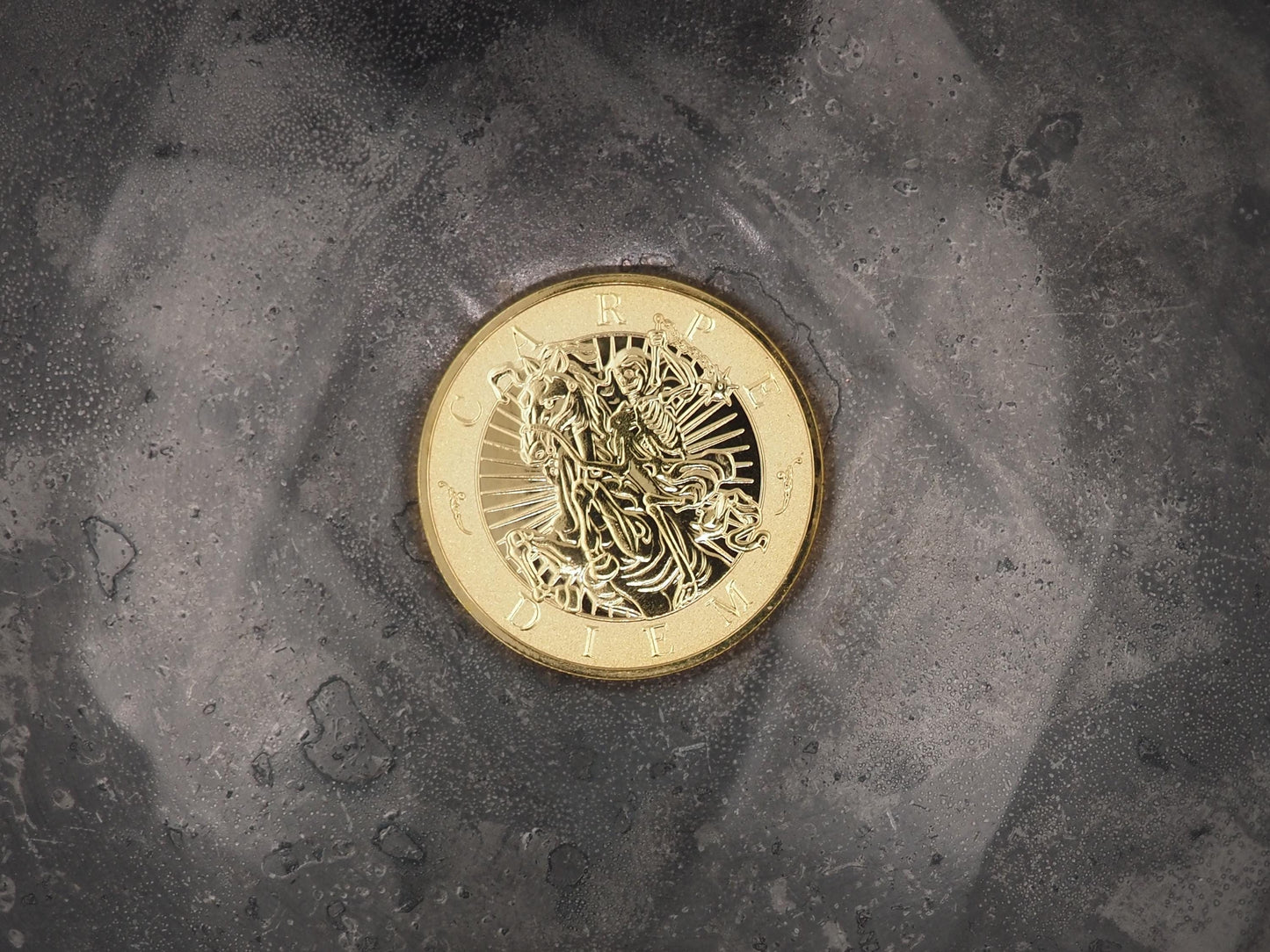 Hand Struck Memento Mori Carpe Diem Token - Skull/Vanitas/Death/Medal Gilt Plated Unique Collectors Gold-Plated Coin