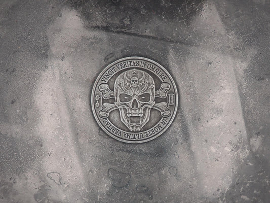 Silvered Skull - "Only Death Is True" Coin - Hand Struck RPG TCG D&D Token/Medal -MementoMori/Vanitas/Death/Freemasonry/Masonic Relief