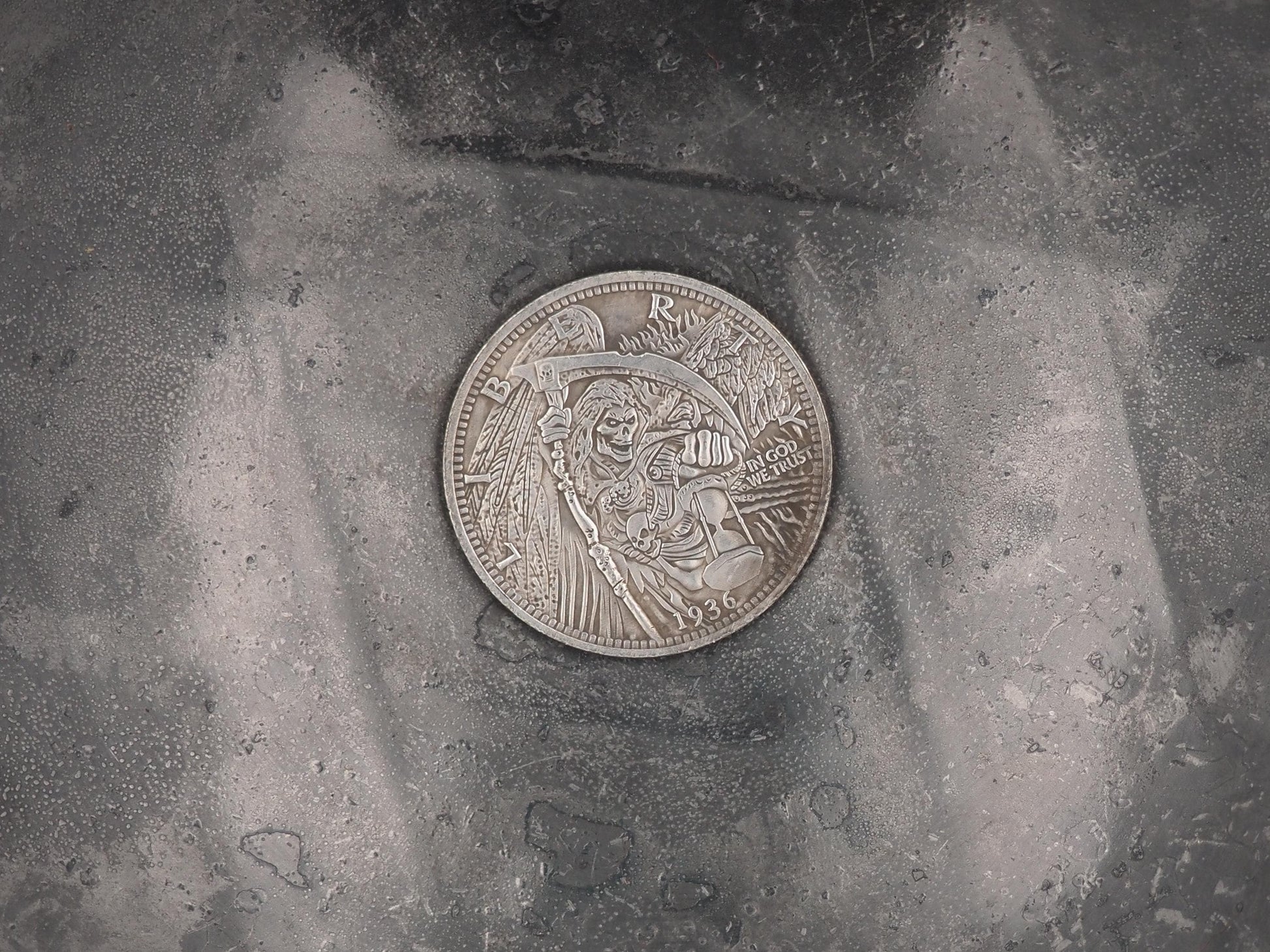 Hand Struck One Dollar Reaper Skeleton - Peace Dollar - Memento Mori Curio .999 Silver Plated Peace Dollar Coin/Token/Medal