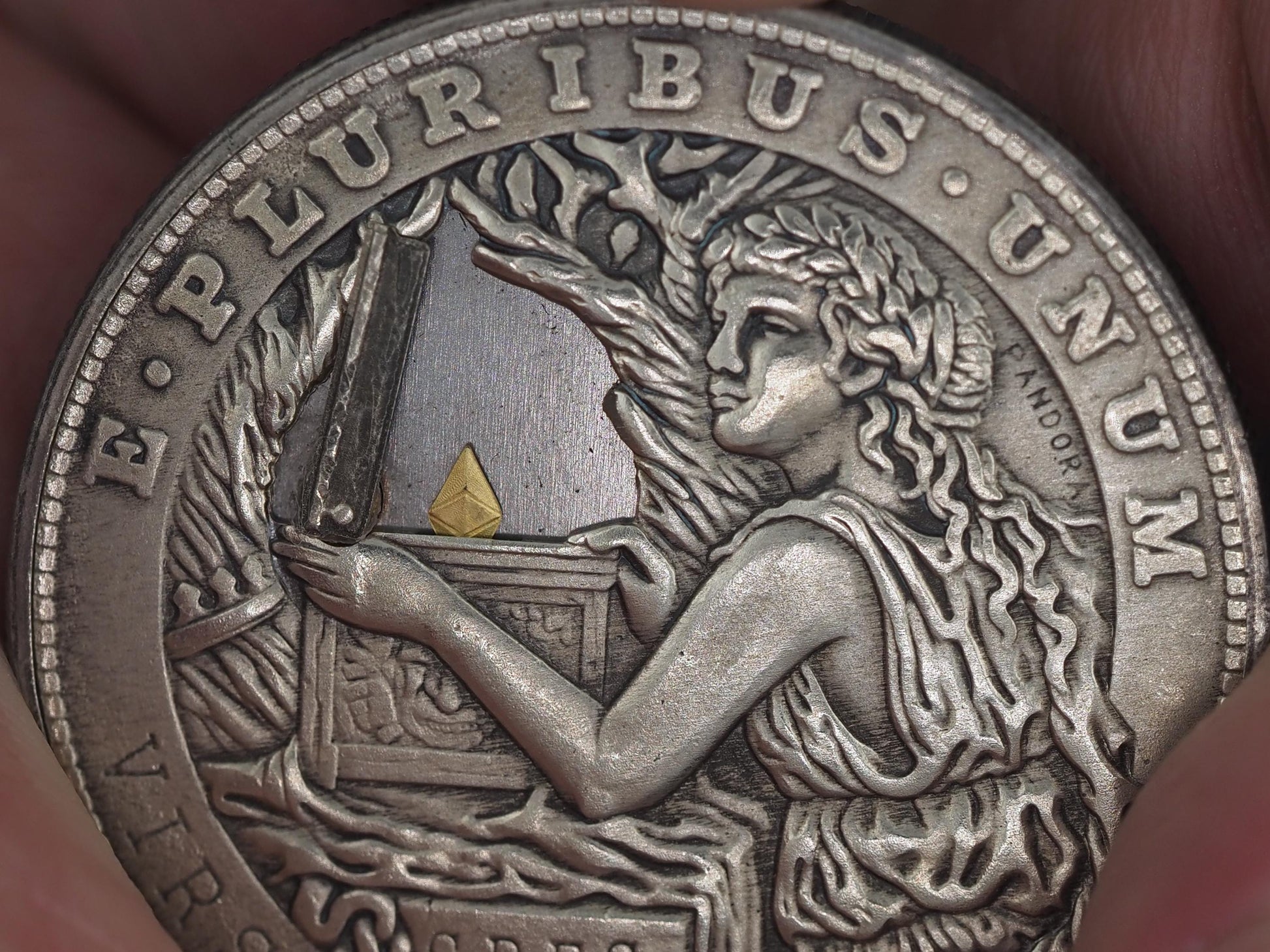 Unique Mechanical Morgan Dollar Pandora's Box / Greek Myth .999 Silver Plated Replica Coin With Mechanism Movement