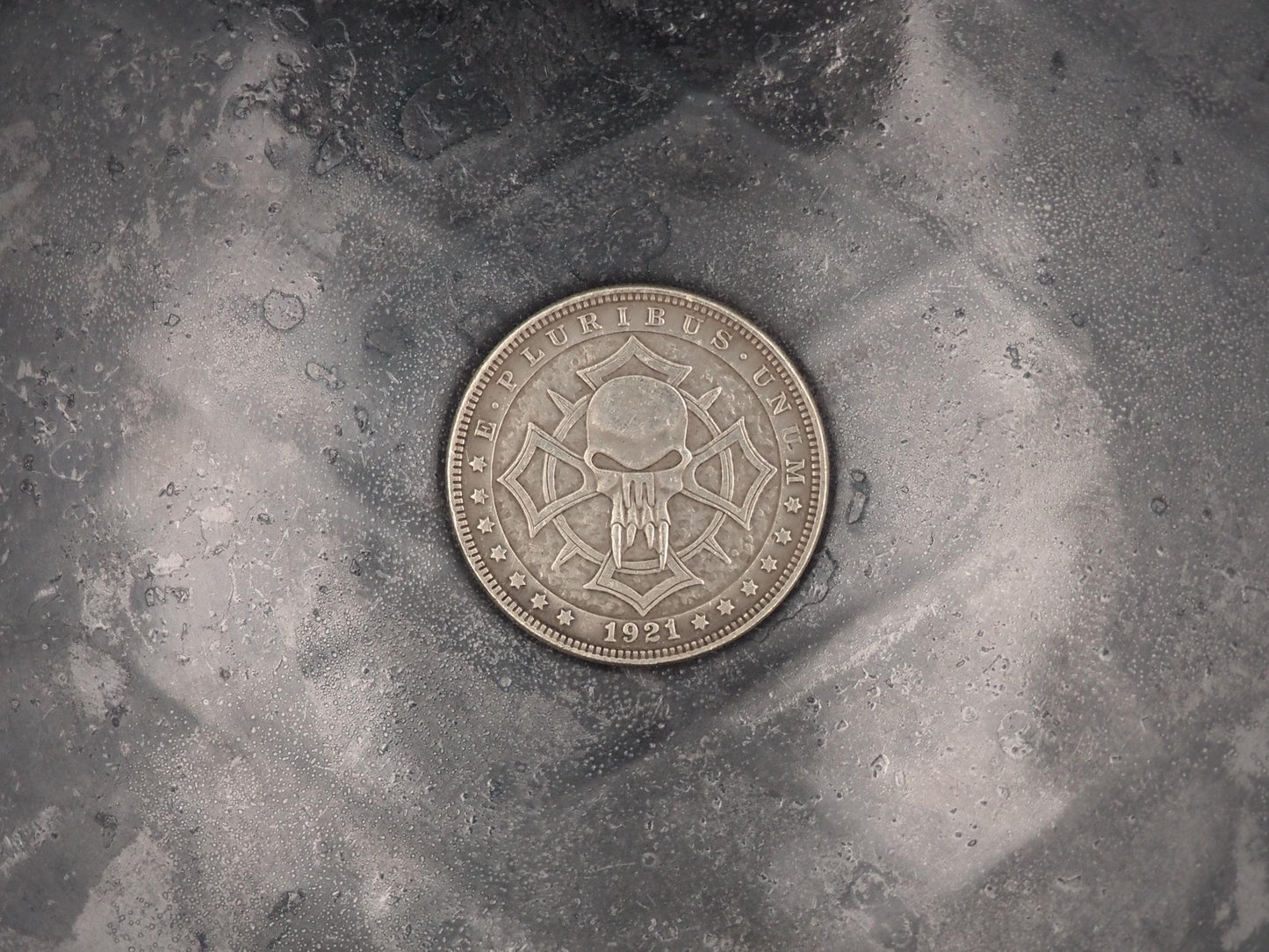 Hand Struck Morgan Silver Dollar - Vampire Skull Sigil - Spirit/Apocalypse/Rapture/D&D, RPG, MTG Gaming Coin/Token/Medal